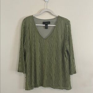 Vintage‎ Venezia Green Lace Top Earthy Fairy Sheer Bohemian 7/8 Sleeves Forest